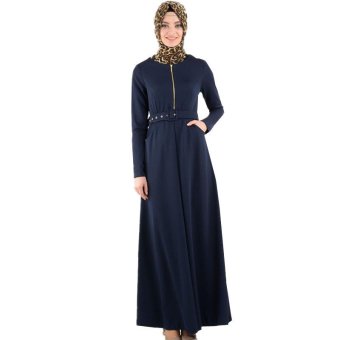 Women's Linen Caftan Ethnic Evening Dress (Navy)  