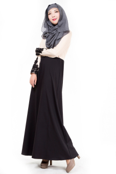 Womens Long Sleeve Abaya Kaftan Muslim Maxi Dress (Black)  