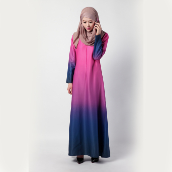 Womens Long Sleeve Color Washlight Chiffon Muslim Long Dress (Intl)  