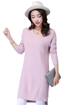 Women's Long Sleeve Knit Pullover Sweater Dress Pink Size M  