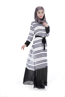 Womens Long Sleeve Stripe Kaftan Muslim Maxi Dress (Navy)(Intl)  