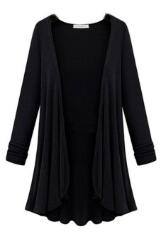 Womens Loose Plus Size Long Sleeve Blouse Top Shirt Cardigan (Black) - intl  