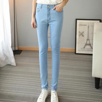 Women's Mid-waisted Elastic Full Length Pencil Pants Slim Jean Light Blue - intl  