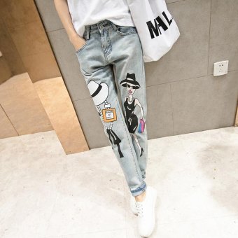 Women's Mid-waisted Slim Full Length Pencil Pants Fashion Jeans With Pattern - intl  