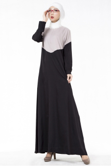 Womens Muslim Color Washlight Long Sleeve Dress (Gray)  