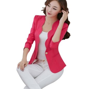 Women's One Button Slim Business Blazer Suit Jacket Coat Outwear (Rosy) (M)  