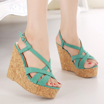 Womens Open Toe Wedge Suede Fashion Sandals Green  