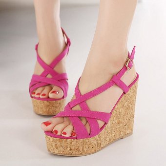 Womens Open Toe Wedge Suede Fashion Sandals Hotpink  