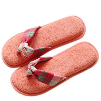 Women's Plaid Fleece Toe Post Flip Flop Home Slippers(Orange)  