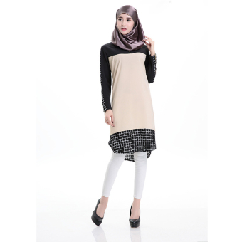 Women's Printed Abayas Dress Islami Muslim Robe Gown Skirt(Brown)  