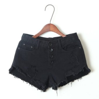 Women's Punk Rock Vintage Grunge Hole Water Wash Retro Jeans Shorts (Black) - intl  