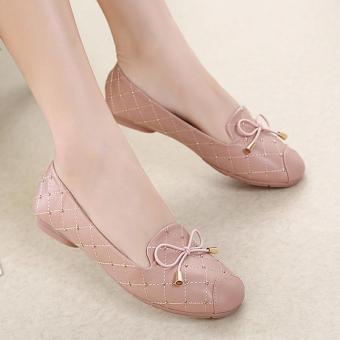 Women's Round Toe Flat Shoes Leisure Casual Loafers with Bow Pink - intl  
