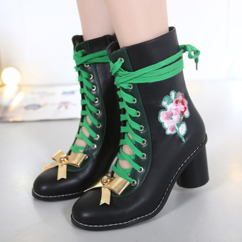 Women's Round Toe Square Heel Lace-Ups Martin Boots Fashion with Bow  
