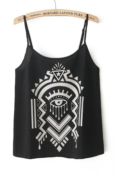 Women's Sexy Chiffon Tiger Geometry Pattern Camisole Tank Top With Shoulder Straps S-L (Black) - intl  