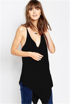Women's Sleeveless Irregular Hem Camisoles V Neck Long Vest T-shirt Tank Tops S-XL (Black) - intl  