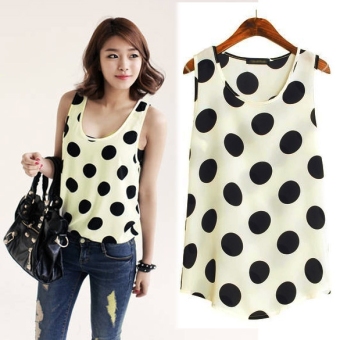 Women's Sleeveless Polka Dots Chiffon Vest Tank Top Top Blouse Primer Shirt 2 Colors White - intl  