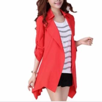 Women's Slim Casual Jackets Long Sleeve V-Neck Jacket Lady's Dust Coat (Red) - intl  