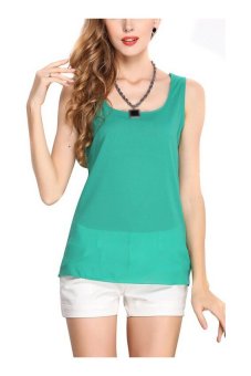 Women's Summer Casual O-neck Breathable Bottoming Shirt Sleeveless Chiffon Vest Tank Top(Green)  