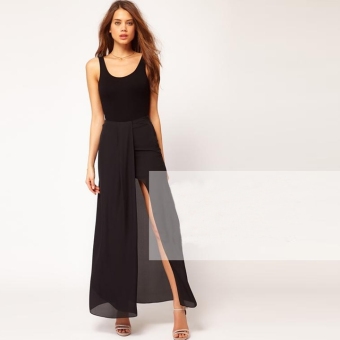 Womens Summer Chiffon Open Side Split Dress Long Sexy Maxi Skirt S M L Black - intl  