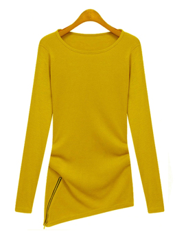 Women's T-Shirt Flexible Round Collar Long Sleeve Tops (Yellow)  