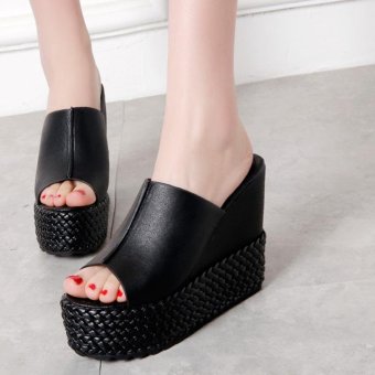 Women's Wedge Shoes Fashion Slippers Black - intl  