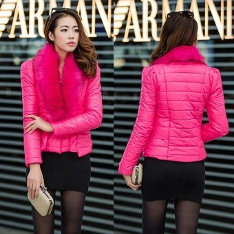 Women's Winter Thicken Warm Fur Collar Button jacket Short Cotton-padded Outwear  