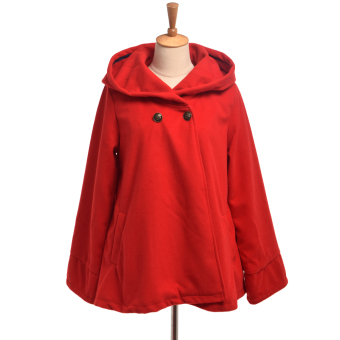 Women's Woolen Coat Heavy Warm Coat Batwing Sleeve Hooded Jacket?Red? - intl  