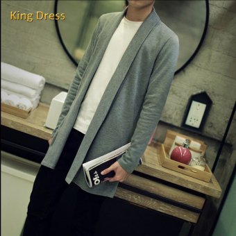 Wool Fashion Trend Men Long Cardigan(Grey) - intl  