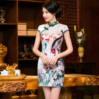 wuxiang Slim Retro Beautiful Chinese Cheongsam Mini Dresses (Floral-55) - intl  