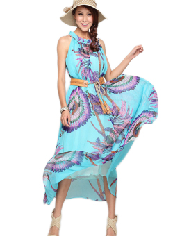 Yacun Bohemian Floral Print Chiffon Maxi Casual Dress CMMF0013 (Blue) - Intl  