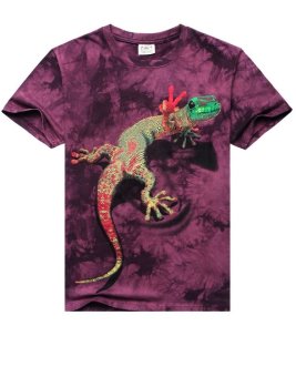 Yacun Fashion 3D Lizard Print Short Sleeve Casual T-Shirt For Men BK3DT001(Purple)  