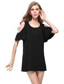 Yacun Off Shoulder Ruffle Sleeve Mini Casual Dress BK0012 Black - Intl  