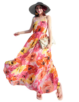 Yacun Women's Bohemian Chiffon Maxi Casual Slip Dress XG99851 (Orange)  