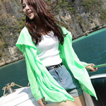 YBC Candy Color Lady Transparent Sunscreen Hoodie Tunic Blouse Green - intl  