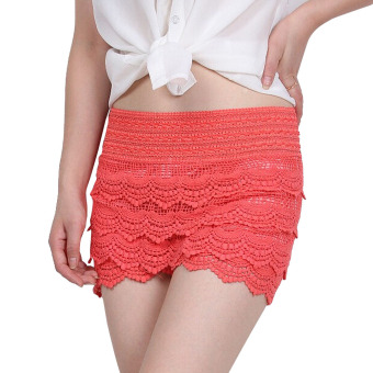 YBC Women Summer Lace Crochet Elastic Slim High Waist Shorts Pants Watermelon Red - Intl  