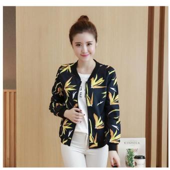 Yellow Spring Autumn Women's Jacket Coat Baseball Jacket Fashion Casual Jackes Ladies and Female Short Coat Red Yellow Floral Print Size S-3XL - intl  
