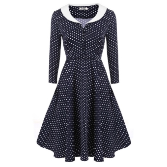 Yidabo New Women Peter Pan Collar Vintage Style Dot Tunic A-line Dress (Dark Blue) - intl  