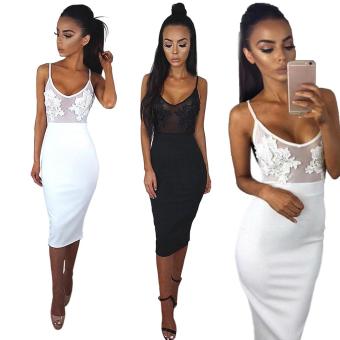 Yidabo Women Casual Sleeveless Spaghetti Straps Solid O Neck Pullover Lace Cami Dress (White) - intl  