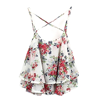 Yidabo Women Sleeveless Flower Spaghetti Strap Chiffon Top Blouse (White) - intl  