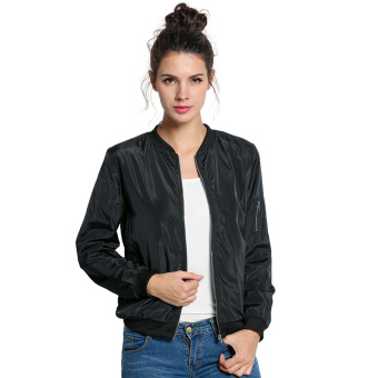 Yika Women Long Sleeve Front Zipper Jacket (Black) - intl  