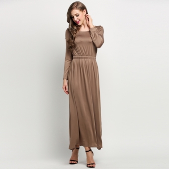 Yika Women Long Sleeve Pleated Maxi Dress (Coffee) - intl  