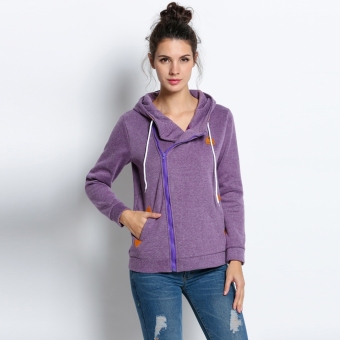 Yika Women Zipper Long Sleeve Hoodie (Purple) - intl  