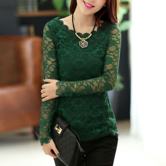 Yika Women's Floral Long Sleeve Lace Blouse (Green) - intl  