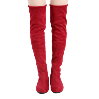 YingWei Women Winter Boots Anti-Skidding Inner Heighten Flat Bottom High Knee Long Boots Red  