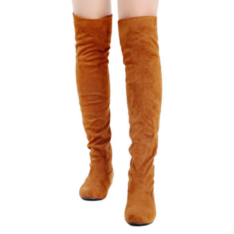 YingWei Women Winter Boots Anti-Skidding Inner Heighten Flat Bottom High Knee Long Boots Yellow  