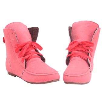 Yingwei Women Winter Cotton Flat Short Boots Watermelon Red  