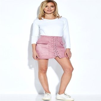 YOINS New Pink Front Lace-up A-line Mini Skirt With Back Zip - intl  