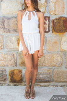 YOINS White Halter Cut Out Backless Playsuit  