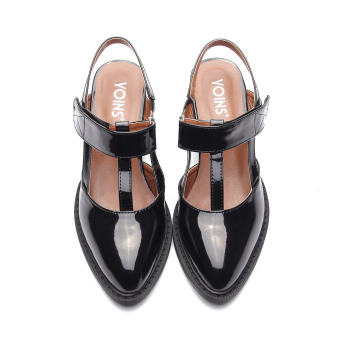 YOINS Women 2016 New Black Leather Look Hollow Heel Slingback Shoes with Velcro Fastening Summer Autumn - intl  