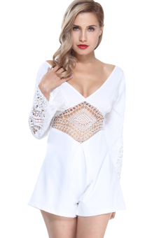 YOINS Women Sexy Deep V-neck Backless Playsuit Lace Crochet Hollow Out Long Sleeve Jumpsuit Rompers - intl  